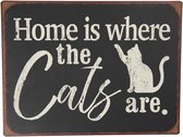 Clayre & Eef Tekstbord 35*26 cm Zwart Metaal Rechthoek Home Cat Wandbord Quote Bord Spreuk