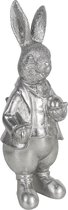 Clayre & Eef Decoratie Beeld Konijn 12*11*22 cm Zilverkleurig Kunststof Decoratief Figuur Paashaas Woonaccessoires