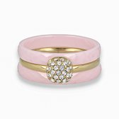 My Bendel - Set van roze keramiek met zirkonia - Mooie ringenset van twee ringen van roze keramiek met een gouden zirconia ring - Met luxe cadeauverpakking