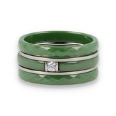 Ringenset - Groen keramiek zirkonia - My Bendel ringenset met keramieken ringen en zirkonia - Met luxe cadeauverpakking