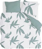 Walra Dekbedovertrek Simple Leaves - 200x220 - 100% Katoen - Off White / Groen