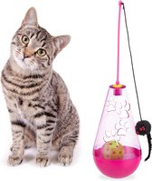relaxdays kattenspeelgoed interactief - kattenspeeltje hengel - speelbal - katten speeltje roze