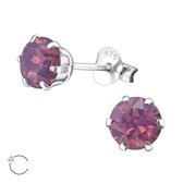 Aramat jewels ® - Oorbellen rond swarovski elements kristal 925 zilver cyclamen opaal paars 6mm