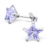 Aramat jewels ® - Zilveren oorbellen ster lila 925 zilver zirkonia 8mm