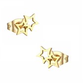 Aramat jewels ® - Oorbellen 2 sterren staal goudkleurig 12 mm x 8 mm dames