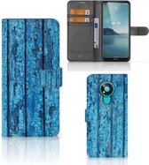 Coque de Protection pour Nokia 3.4 Portefeuille Bois Bleu