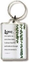 Sleutelhanger love never gives up - Bijbel - Christelijk - Majestic Ally - 1 stuk