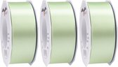 3x Luxe, brede Hobby/decoratie pastel groene satijnen sierlinten 4 cm/40 mm x 25 meter- Luxe kwaliteit - Linten satijnlint/ribbon