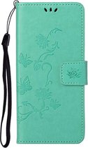 Samsung Galaxy S21 Hoesje - Bloemen Book Case - Cyan