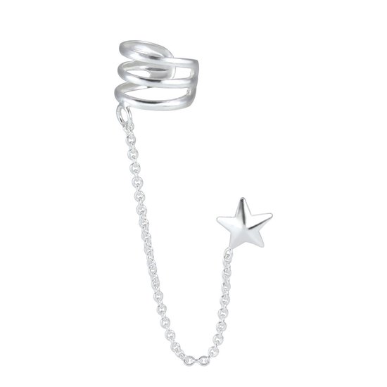 ear cuff zilver met ketting en ster oorsteker | oorklem dames zilver | chain Ear Studs | zilverana | Sterling 925 Silver
