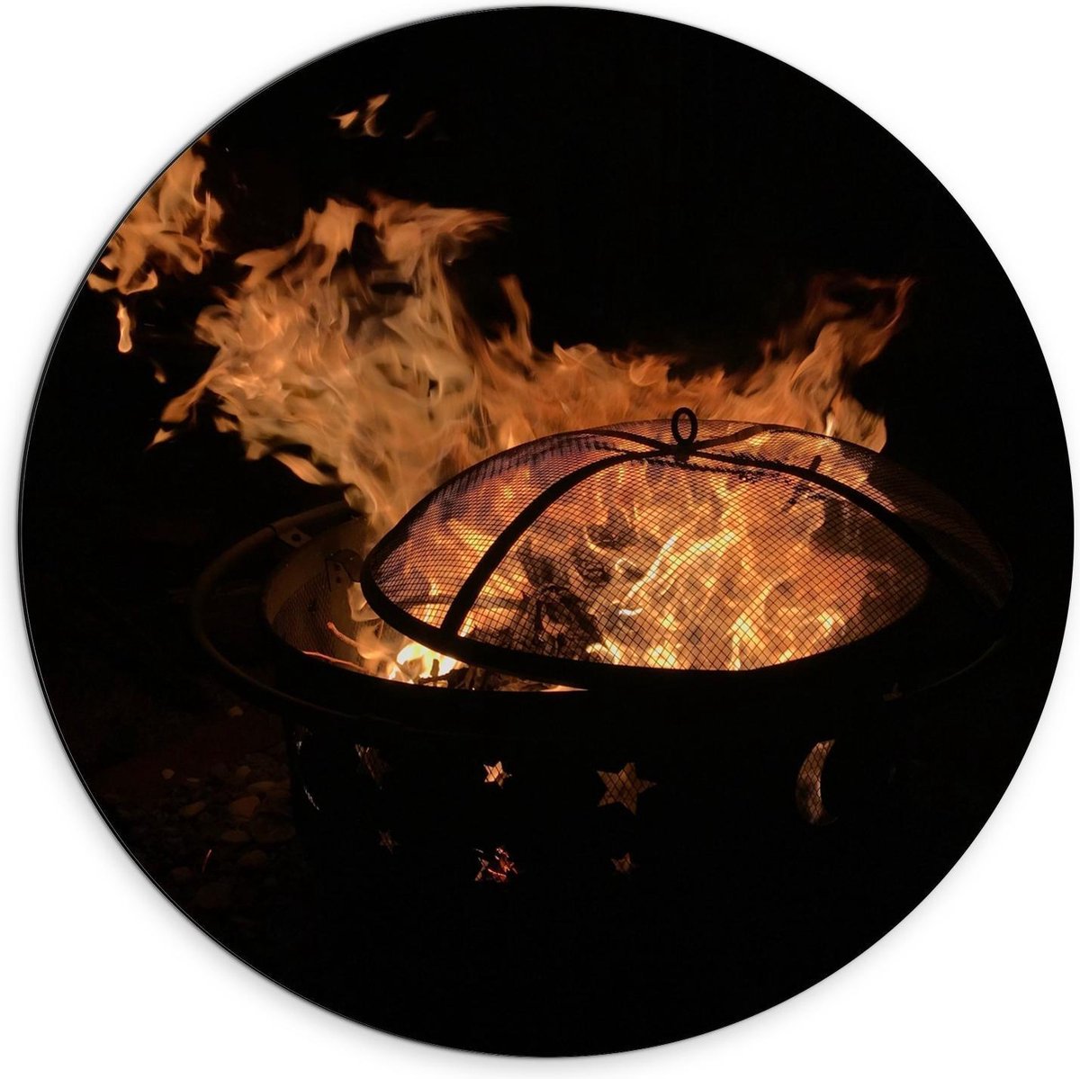 Dibond Wandcirkel - Vuurkorf - 70x70cm Foto op Aluminium Wandcirkel (met ophangsysteem)