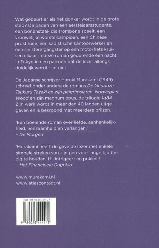 Boekomslag met tekst over Haruki Murakami en de roman '1Q84'.