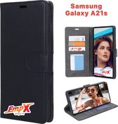 EmpX.nl Galaxy A21s Zwart Boekhoesje | Portemonnee Book Case voor Samsung Galaxy A21s Zwart | Flip Cover Hoesje | Met Multi Stand Functie | Kaarthouder Card Case Galaxy A21s Zwart | Beschermh