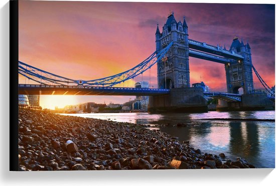 Canvas  - Foto van de Tower Bridge Met een Mooie Zonsondergang - 60x40cm Foto op Canvas Schilderij (Wanddecoratie op Canvas)
