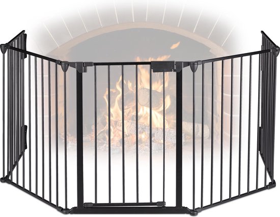 Amagabeli Haardscherm voor binnen, 3 tinnen panelen, smeedijzer, groot buitenscherm, metaal, decoratief, mesh, rooster, robuust haardhek, stalen haardpanelen