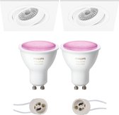 Pragmi Borny Pro - Inbouw Vierkant - Mat Wit - Kantelbaar - 92mm - Philips Hue - LED Spot Set GU10 - White and Color Ambiance - Bluetooth - BSE