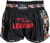 Legend Sports Kickboksshort Bird - Flower Dames Satijn Zwart Mt S