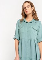 LOLALIZA Overhemd jurk met plisse en knopen - Licht Groen - Maat 42