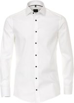 VENTI modern fit overhemd - wit structuur - Strijkvrij - Boordmaat: 39