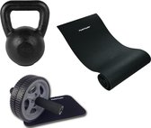Tunturi - Fitness Set - Kettlebell 16 kg - Fitnessmat 160 x 60 x 0,7 cm - Trainingswiel