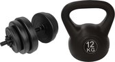 Tunturi - Fitness Set - Vinyl Halterset 15 kg - Kettlebell 12 kg