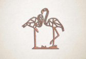 Wanddecoratie - Stel Flamingo's - M - 60x63cm - Multiplex - muurdecoratie - Line Art