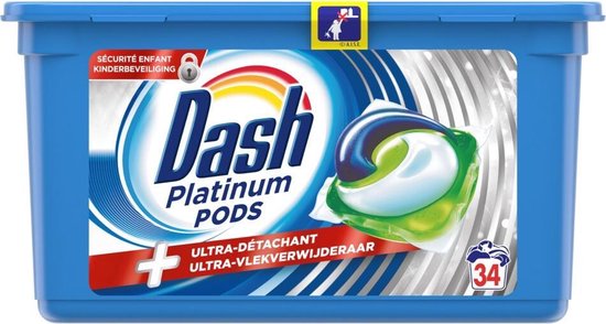 Dash Wasmiddel 3in1 Pods Platinum 34 Stuks