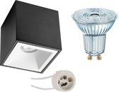 Opbouwspot Set - OSRAM Parathom PAR16 927 36D - Pragmi Cliron Pro - GU10 Fitting - Dimbaar - Opbouw Vierkant - Mat Zwart/Wit - 3.7W - Warm Wit 2700K - Verdiept - 90mm - BES LED