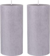 2x stuks grijze cilinderkaarsen/stompkaarsen 15 x 7 cm 50 branduren - geurloze kaarsen grijs