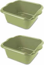 2x stuks groene afwasbak/afwasteil vierkant 6 liter 32 cm - Afwassen - Schoonmaken