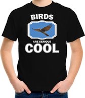 Dieren vogels t-shirt zwart kinderen - birds are serious cool shirt  jongens/ meisjes - cadeau shirt vliegende havik roofvogel/ vogels liefhebber S (122-128)