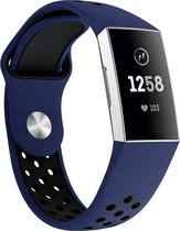 Fitbit Charge 3 & 4 siliconen DOT bandje - Donkerblauw / Zwart (Large) - Fitbit charge bandjes