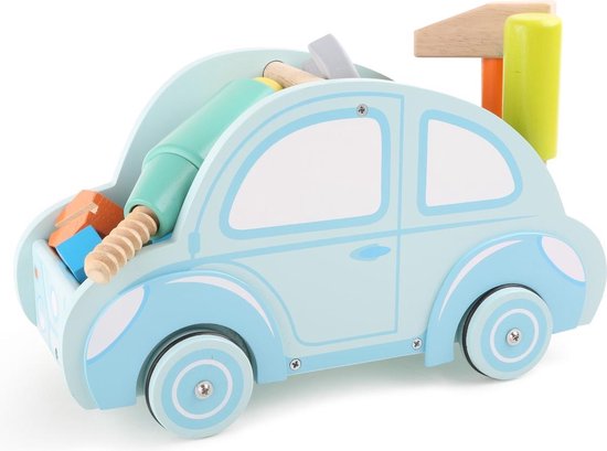 Houten speelgoed auto - Toolbox "Auto" - Blauw - Auto speelgoed - houten  speelgoed... | bol.com