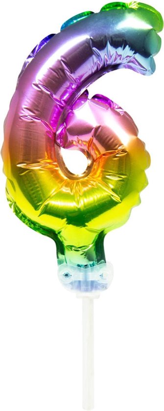 Folat - Folieballon taart Mini cijfer 6 Regenboog (13cm)