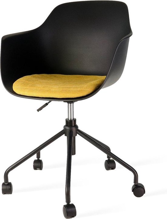 Jax bureaustoel - Zwarte zitting met en oker geel zitkussen - stoel... | bol.com