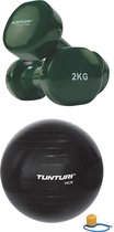 Tunturi - Fitness Set - Vinyl Dumbbell 2 x 2 kg  - Gymball Zwart 75 cm