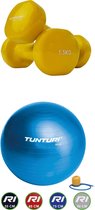 Tunturi - Fitness Set - Vinyl Dumbbell 2 x 1,5 kg  - Gymball Blauw 75 cm
