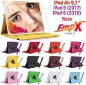 EmpX.nl Apple iPad Air 9,7''/iPad 5 (2017)/iPad 6 (2018) 360° Draaibaar tablethoes met Stylus Pen en Screen protector Roze Kunstleer | 360° Draaibaar Cover | Easy-click beschermhoes met gekle