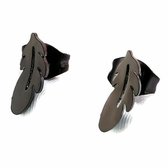 Aramat jewels ® - Zweerknopjes oorbellen veertje zwart chirurgisch staal 9mm x 3mm