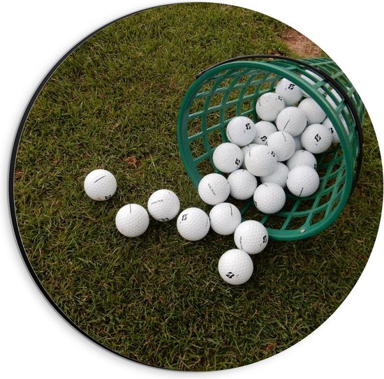 Dibond Wandcirkel - Golfballetjes in Bak - 20x20cm Foto op Aluminium Wandcirkel (met ophangsysteem)