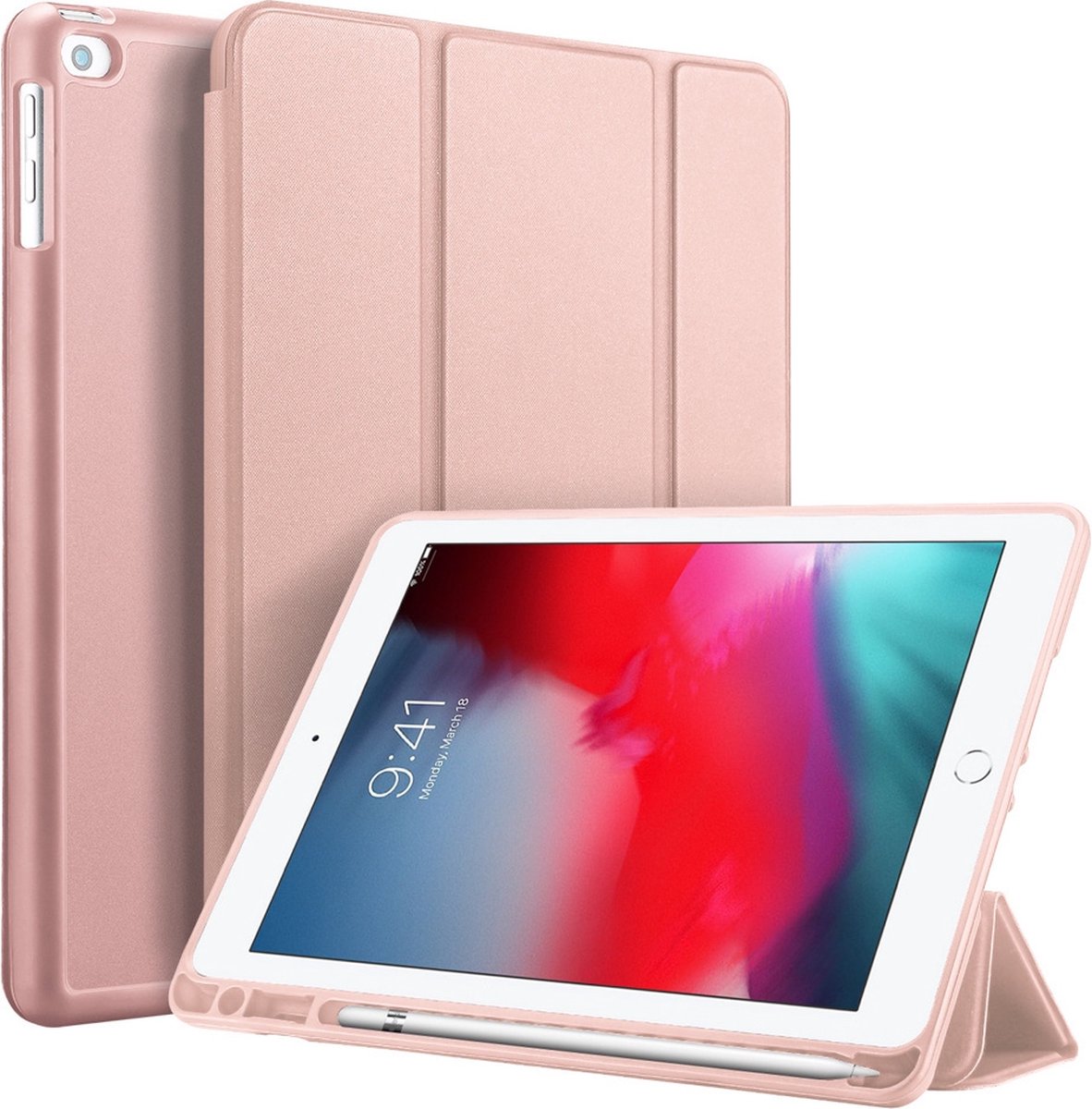 Accezz Tablet Hoes Geschikt voor iPad 2017 (5e generatie) / iPad 6e generatie (2018) / iPad Air / iPad Air 2 - Accezz Smart Silicone Bookcase - Roze / Rose goud