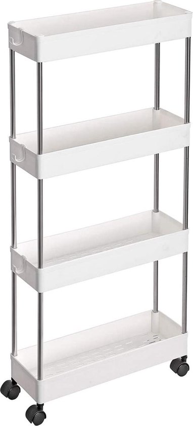 Smalle 4-laagse uitschuifbare Trolley - 40 x 12,5 x 86 cm - wit