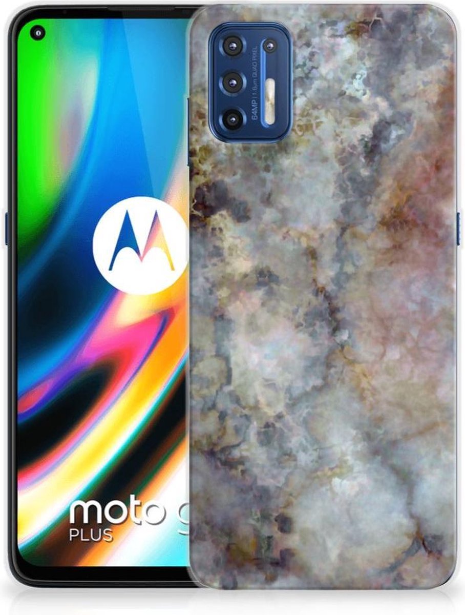 Motorola Moto G9 Plus TPU Siliconen Hoesje Marmer Grijs