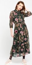 LOLALIZA Maxi jurk met bloemen en ceintuur - Khaki - Maat 34