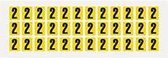 Cijfer stickers geel/zwart teksthoogte: 15 mm cijfer 2