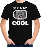 Grijze kat katten t-shirt my cat is serious cool zwart - kinderen - katten / poezen liefhebber cadeau shirt S (122-128)