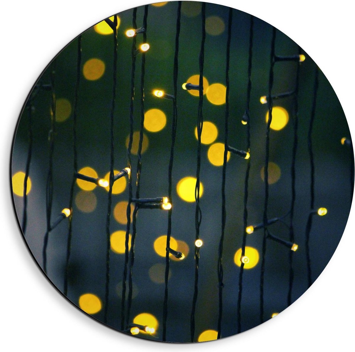 Dibond Wandcirkel - Lampjesslinger - 40x40cm Foto op Aluminium Wandcirkel (met ophangsysteem)