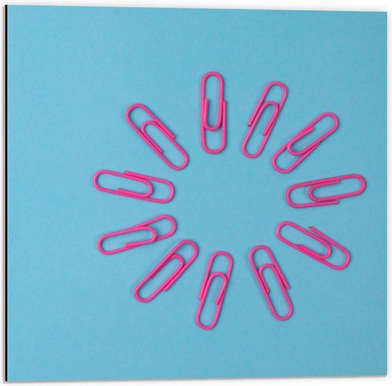 Dibond - Cirkel van Roze Paperclips - 50x50cm Foto op Aluminium (Wanddecoratie van metaal)