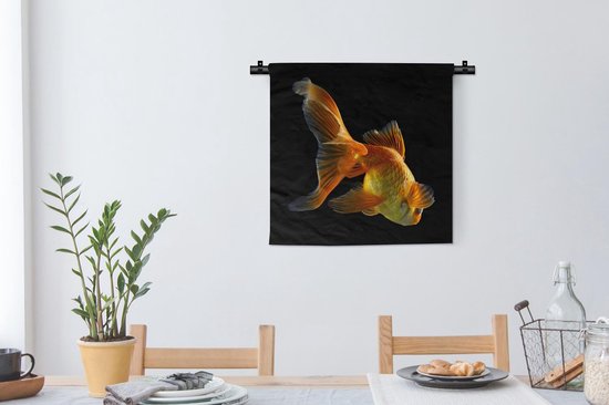 Tapisserie Animaux sur fond noir - Poisson rouge sur fond noir Tapisserie coton 60x60 cm - Tapisserie avec photo