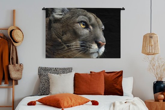 Tapisserie Animaux sur fond noir - Puma sur fond noir Tapisserie coton 120x80 cm - Tapisserie avec photo